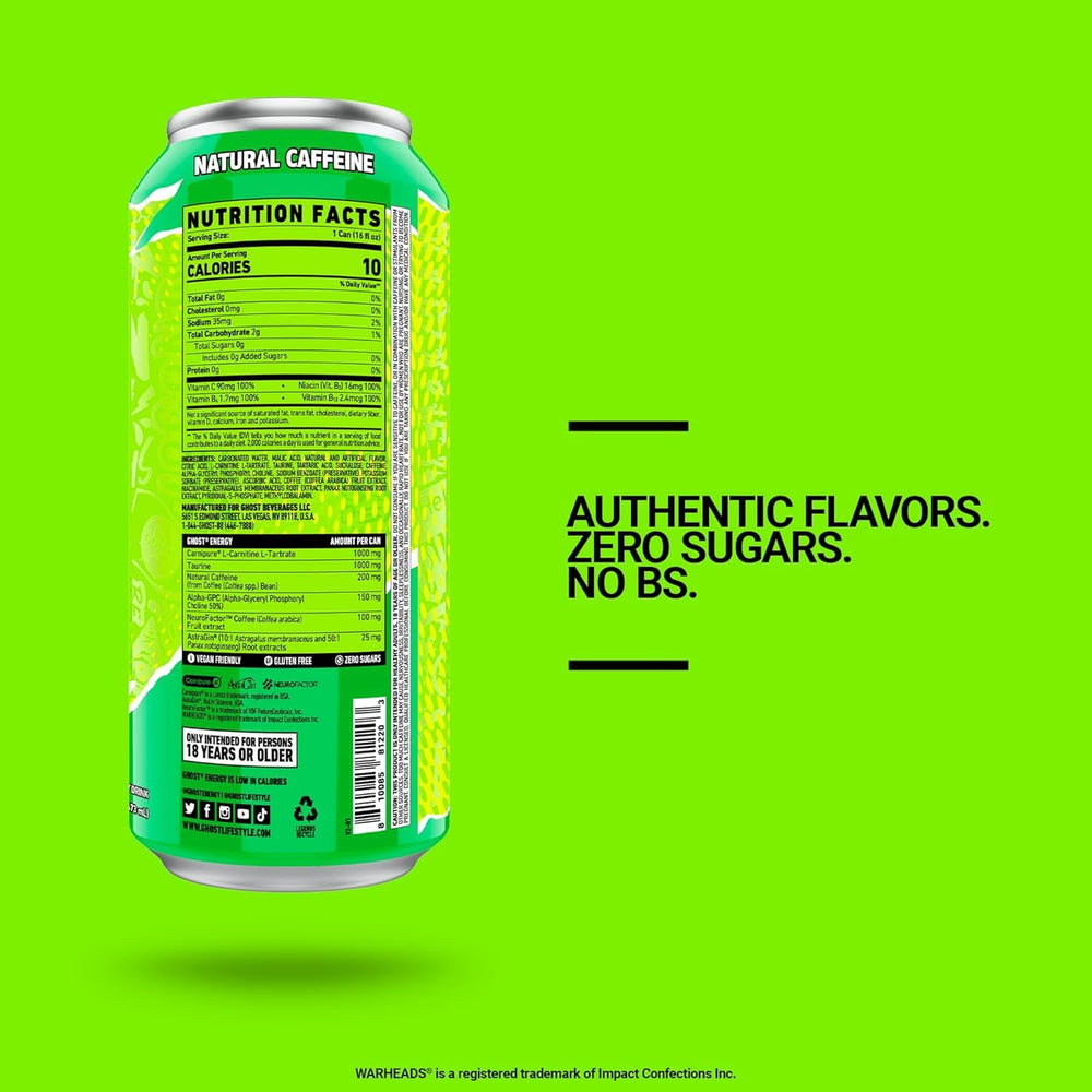 GHOST Energy transparent label reveals caffeine and nootropics dosage