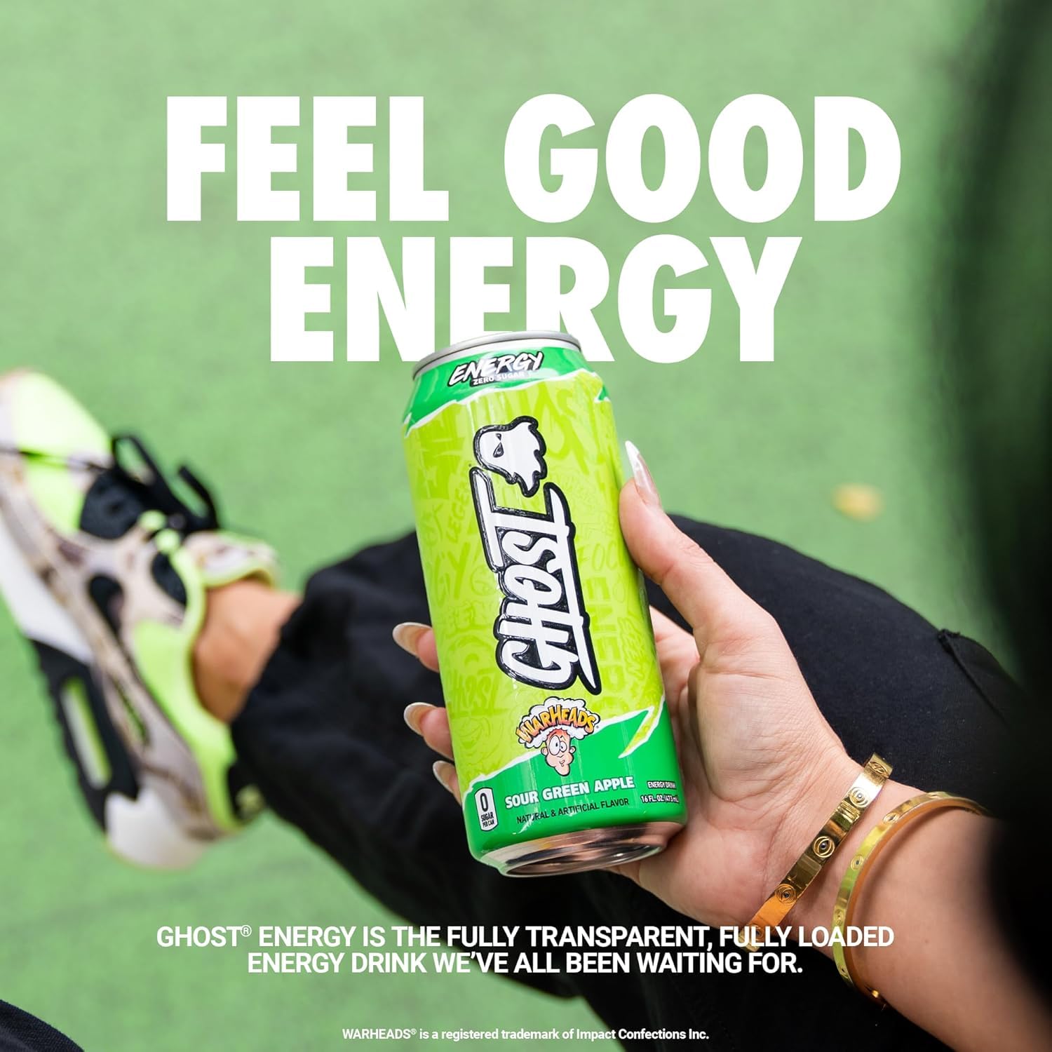 GHOST Energy Warheads Sour Green Apple can back view shows label