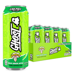 GHOST Energy Warheads Sour Green Apple can front view for refreshing energy