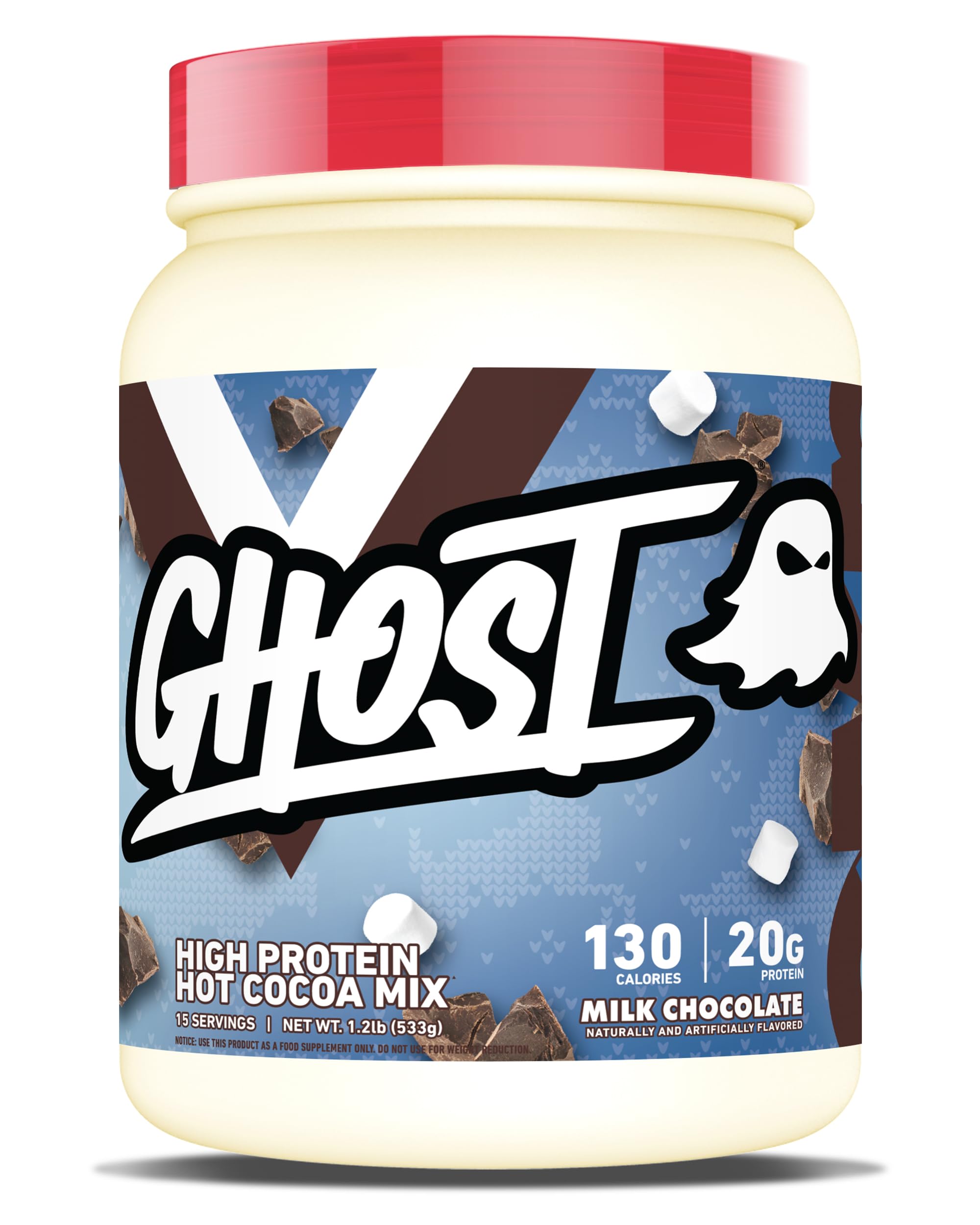 GHOST High Protein Hot Cocoa being poured into a mug for a creamy, protein-packed treat.