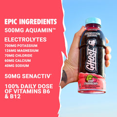 GHOST Hydration Kiwi Strawberry bottle side view emphasizes zero sugar and low calories