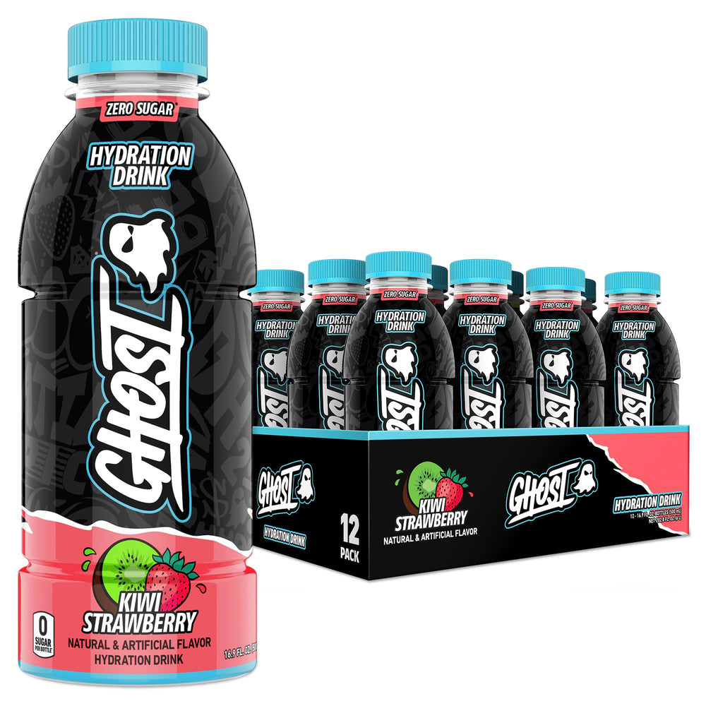 GHOST Hydration Kiwi Strawberry bottle view highlights refreshing flavor and on-the-go hydration