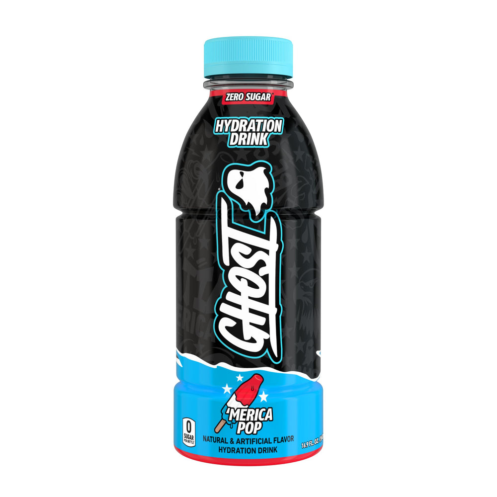 GHOST Hydration Merica Pop bottle ready for on-the-go workouts with electrolytes.