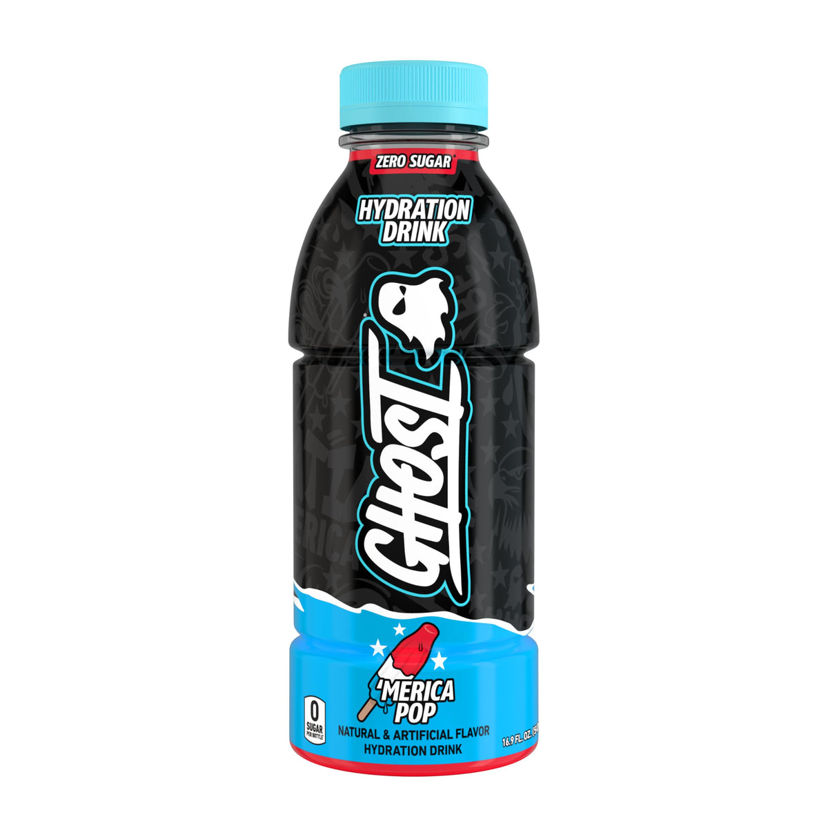 GHOST Hydration Merica Pop bottle ready for on-the-go workouts with electrolytes.