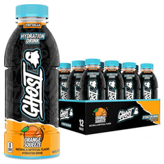 GHOST Hydration Orange Squeeze bottle with citrus flavor for all-day hydration.