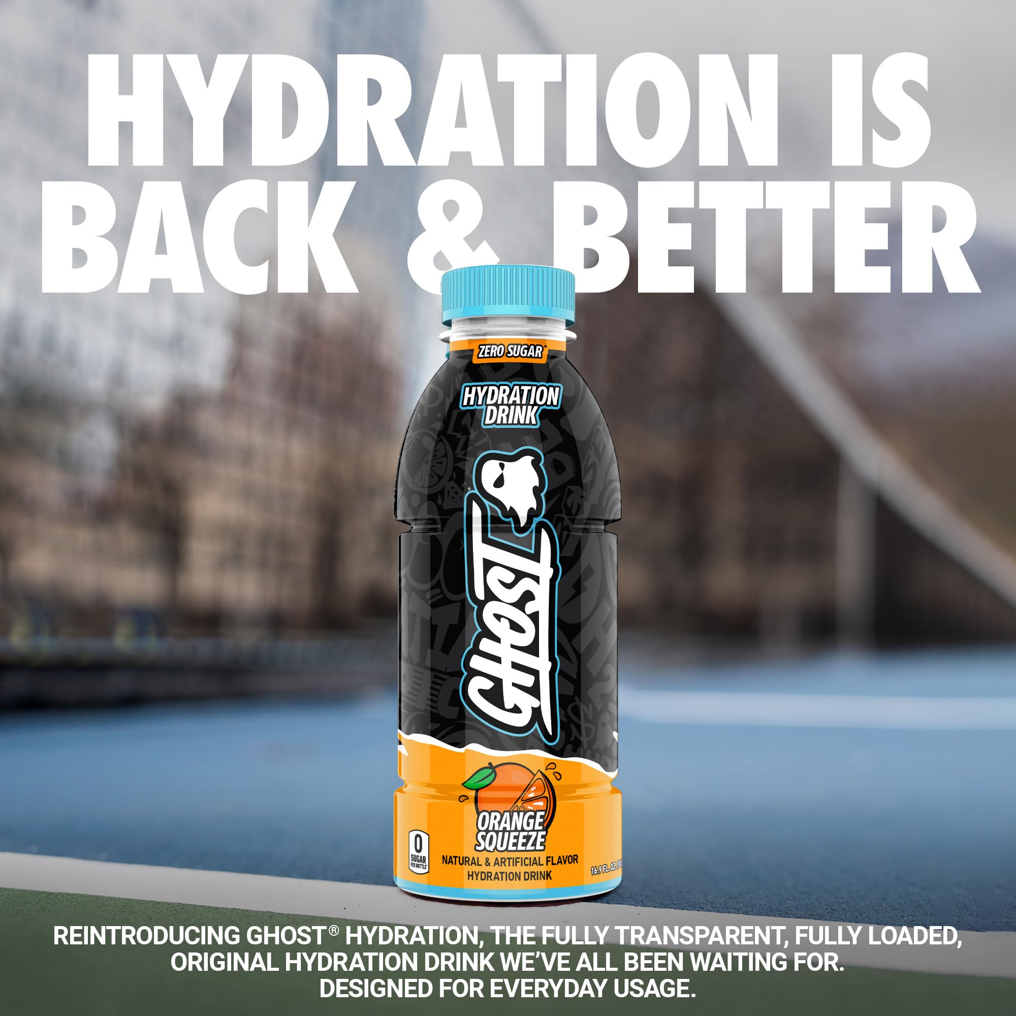GHOST Hydration Orange Squeeze being poured for workout hydration.