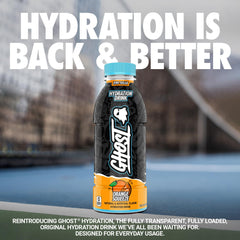 GHOST Hydration Orange Squeeze being poured for workout hydration.
