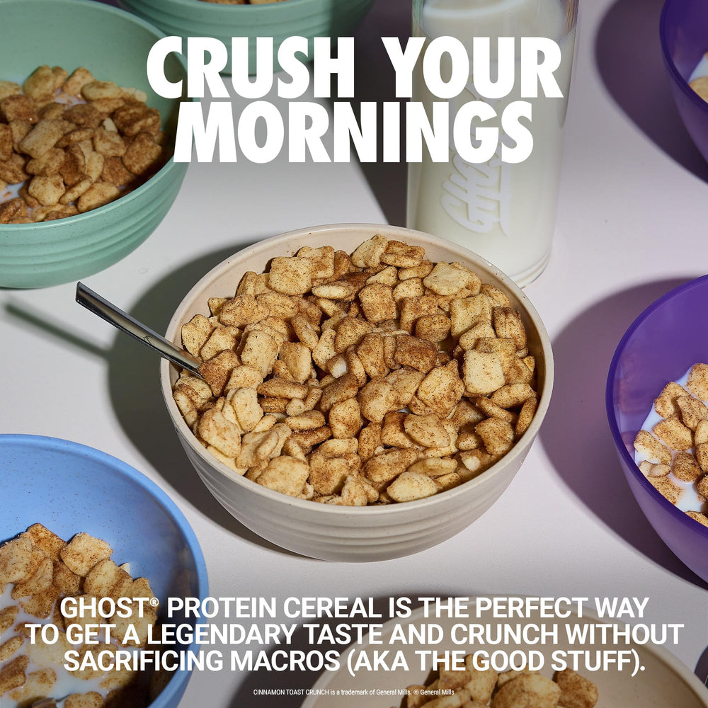 GHOST Protein Cereal Cinnamon Toast Crunch box — 17G protein per serving