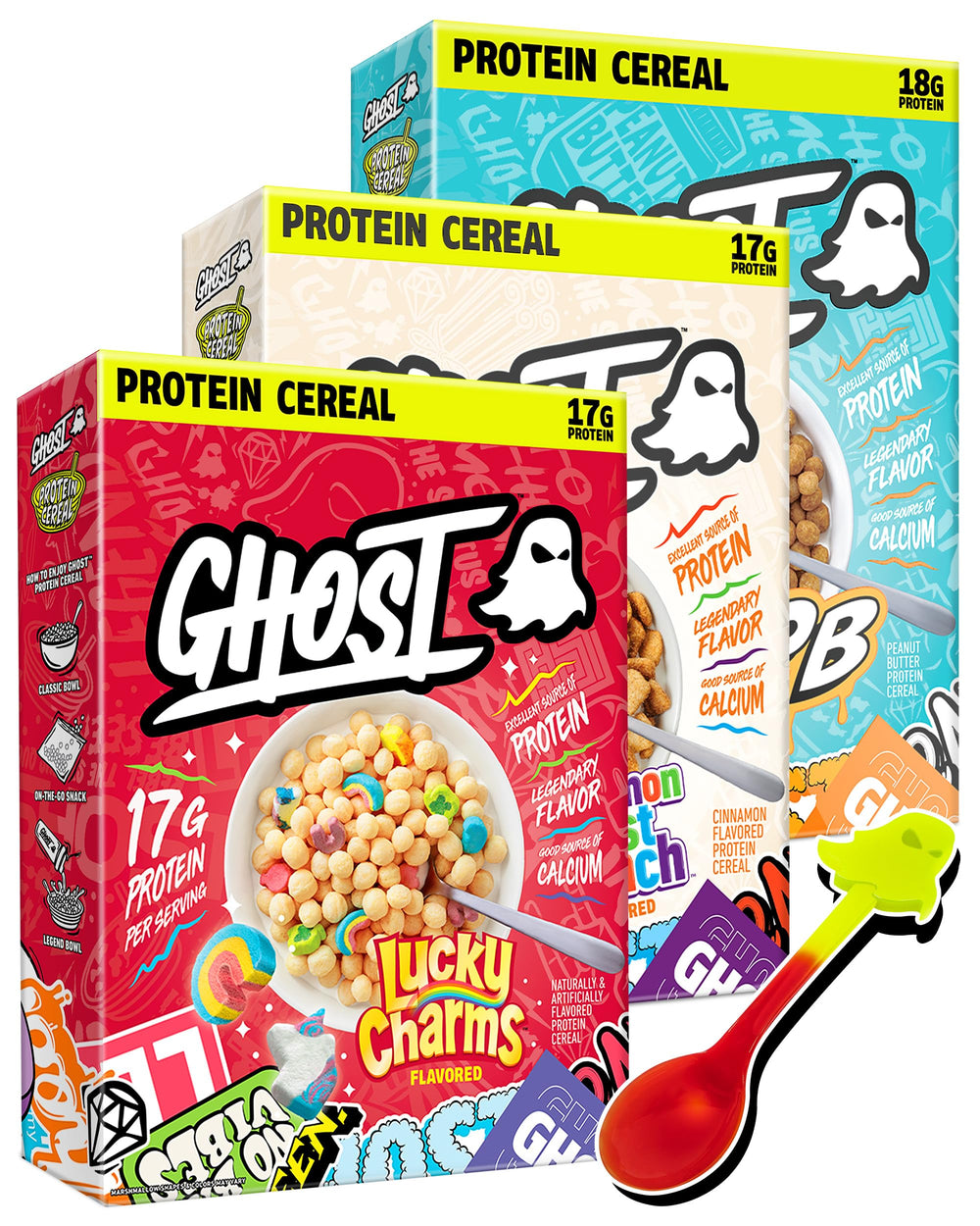 GHOST Protein Cereal Lucky Charms box — high-protein breakfast option