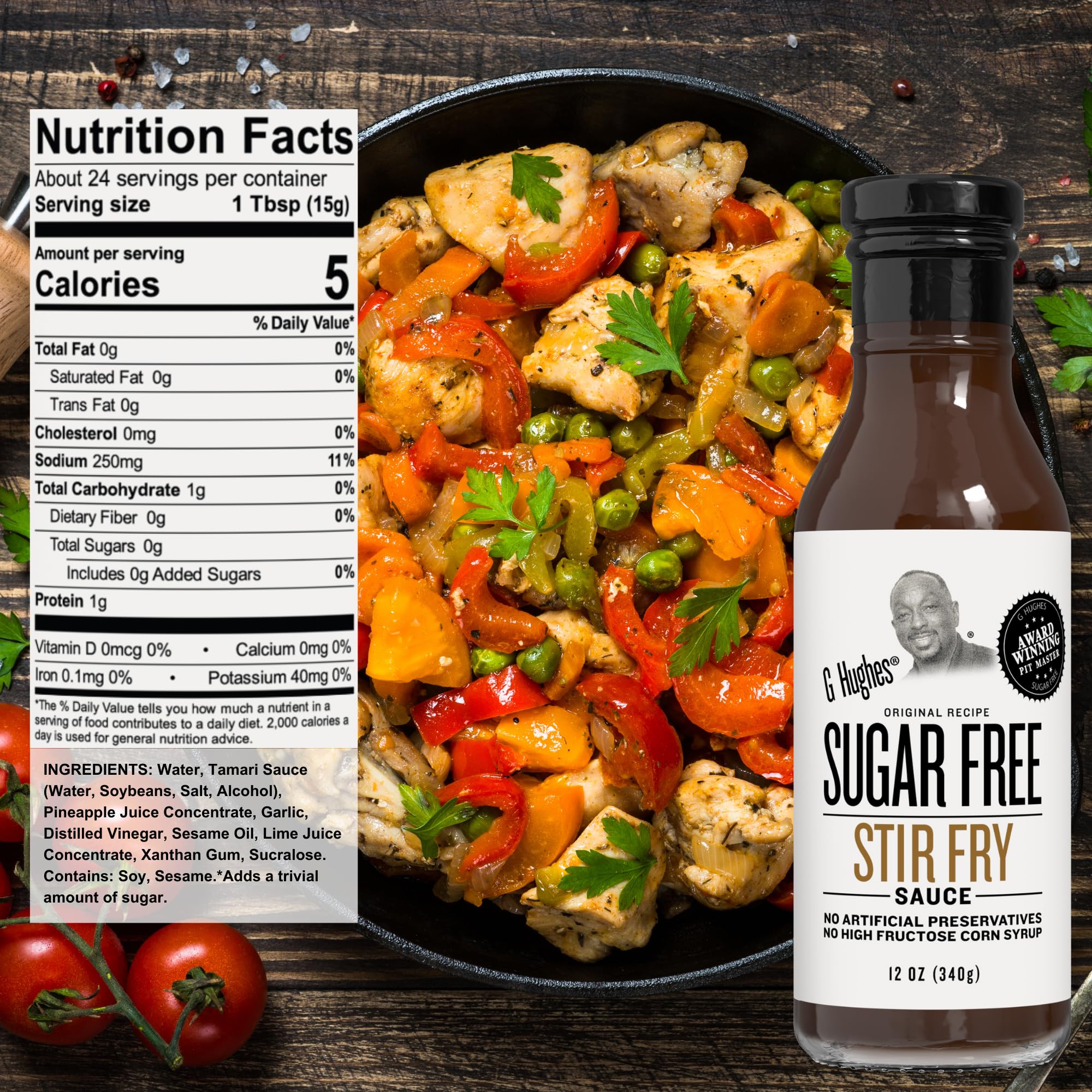 G Hughes Teriyaki sugar-free sauce glaze forming on pan surface
