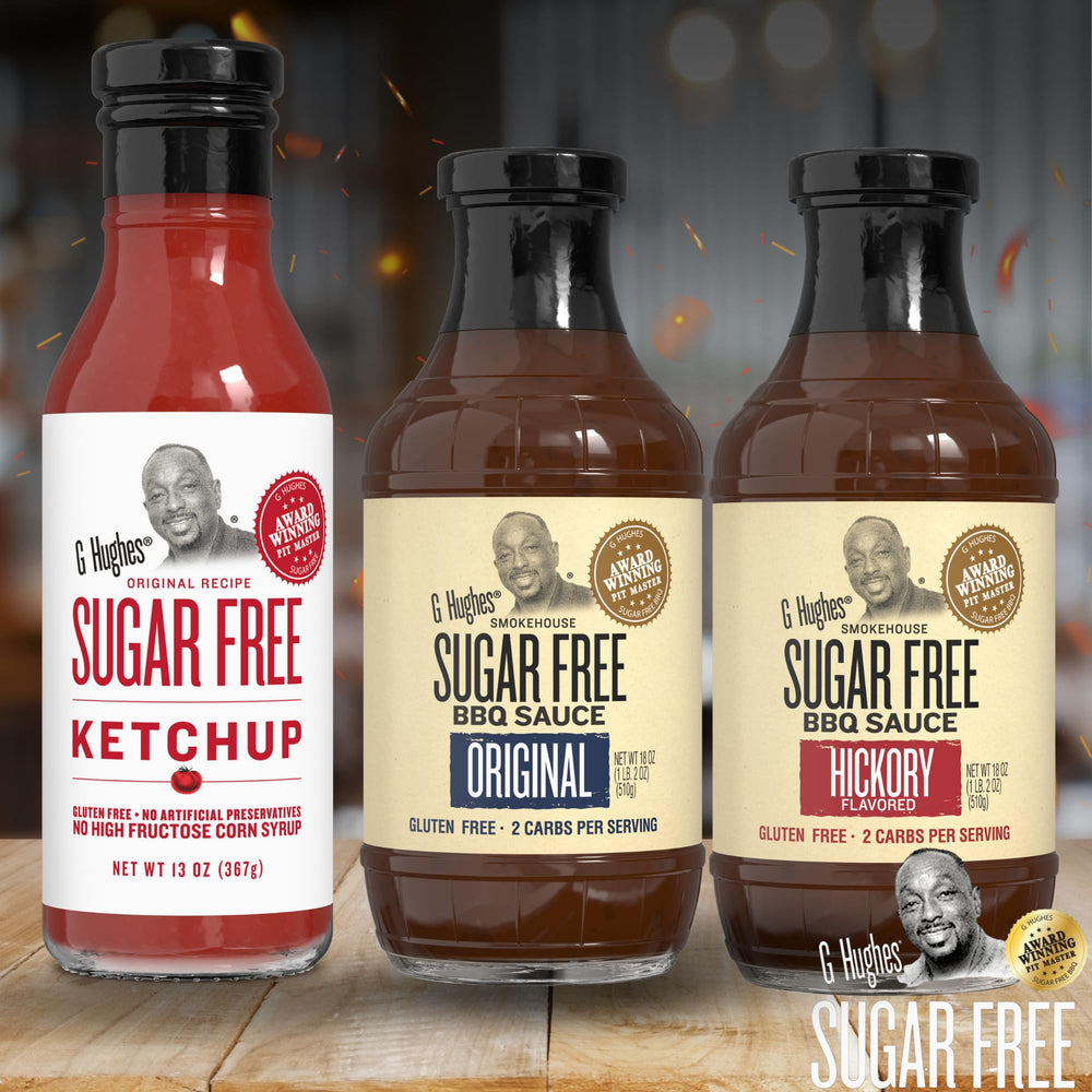 Original sugar-free sauce label closeup emphasizes clean ingredients and zero added sugar.