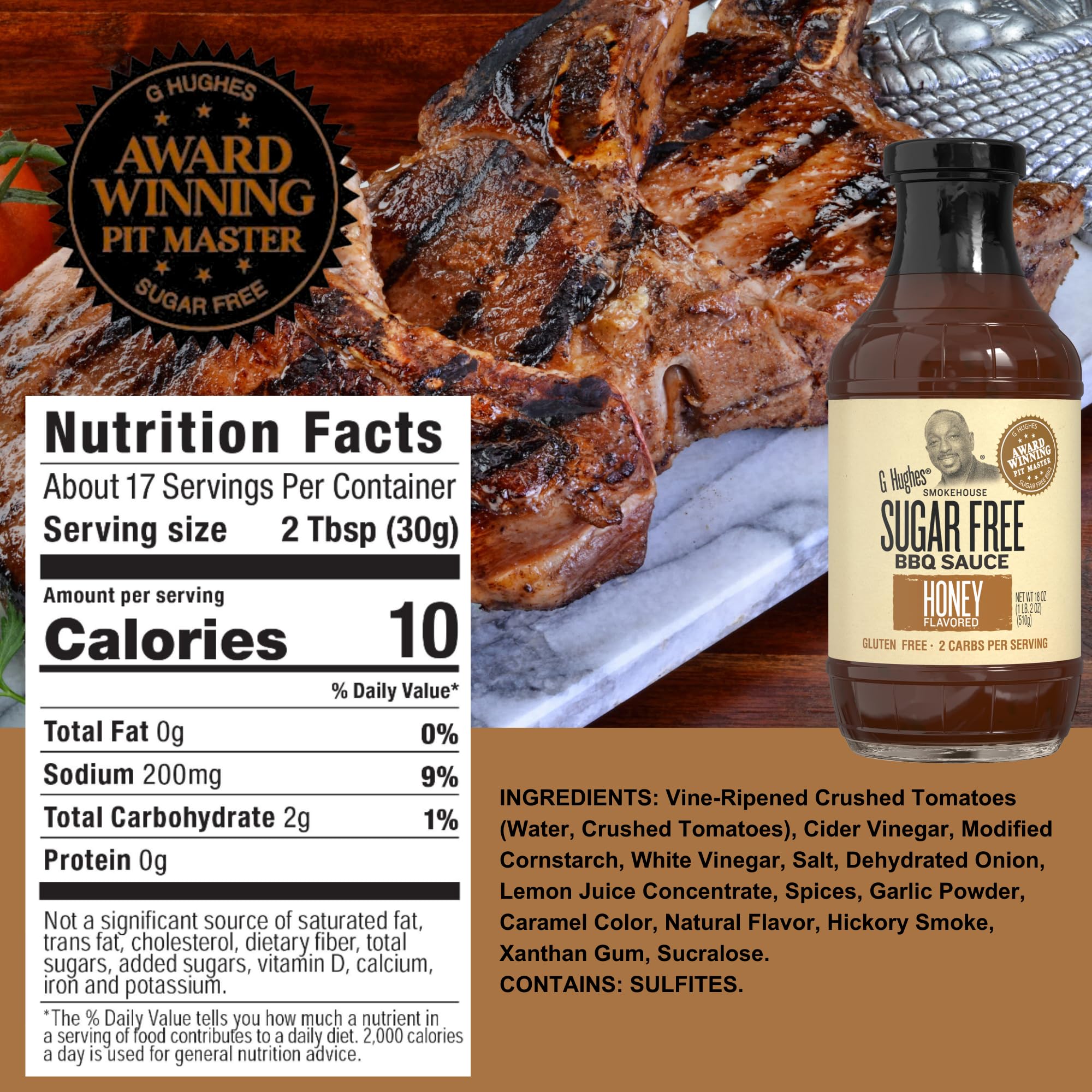 G Hughes Sugar Free BBQ Maple Brown bottle adds warm maple flavor.