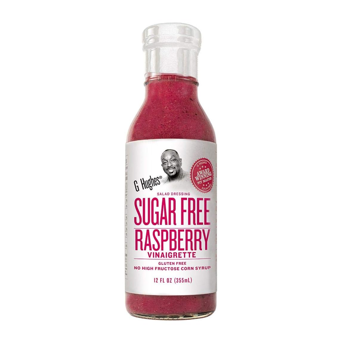 Pouring G Hughes sugar-free Sweet dressing for fast salad enhancement