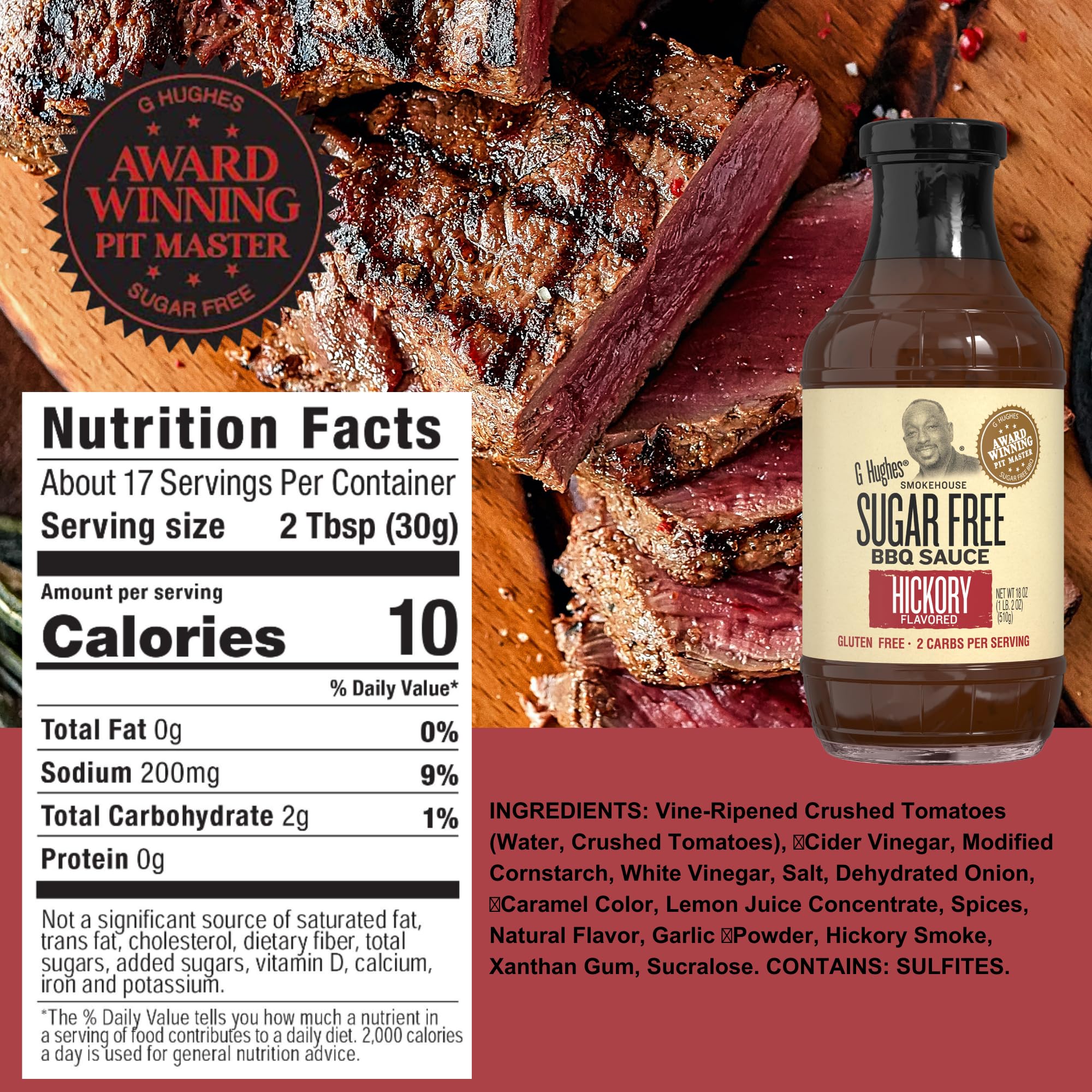 G Hughes Sugar Free Ketchup bottle adds classic tomato flavor with no sugar.