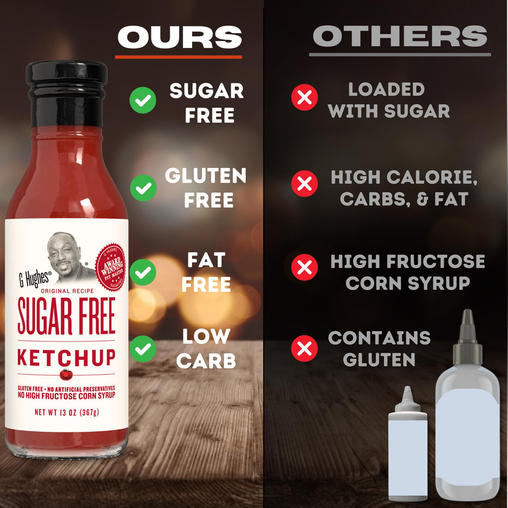 Sugar-free ketchup dip with fries showcases tomato tang without added sugar.