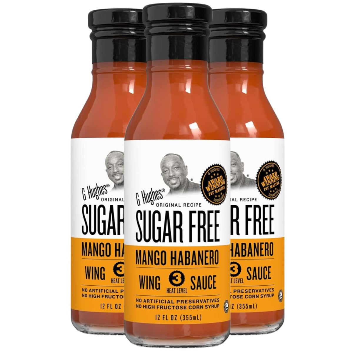 G Hughes sugar-free mango habanero bottle showing bold fruit-forward flavor