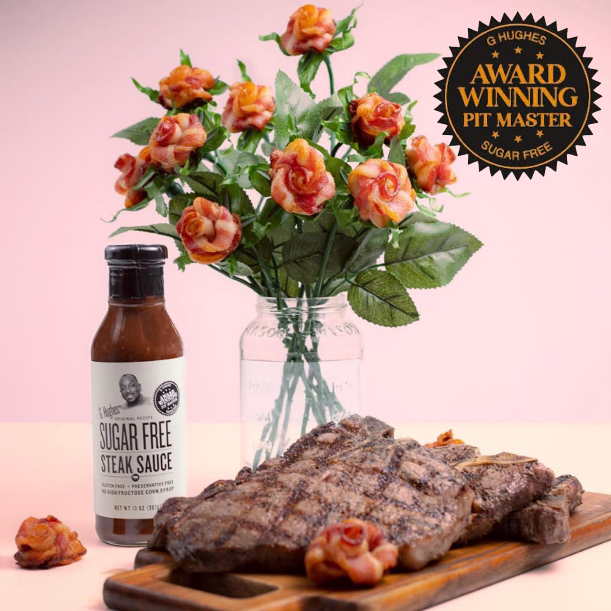 G Hughes Sugar Free Steak Sauce finish adds bold flavor to burgers