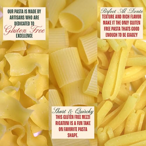 Giadzy gluten-free Mezzi Rigatoni pasta with olive oil close-up emphasizes texture and bite.