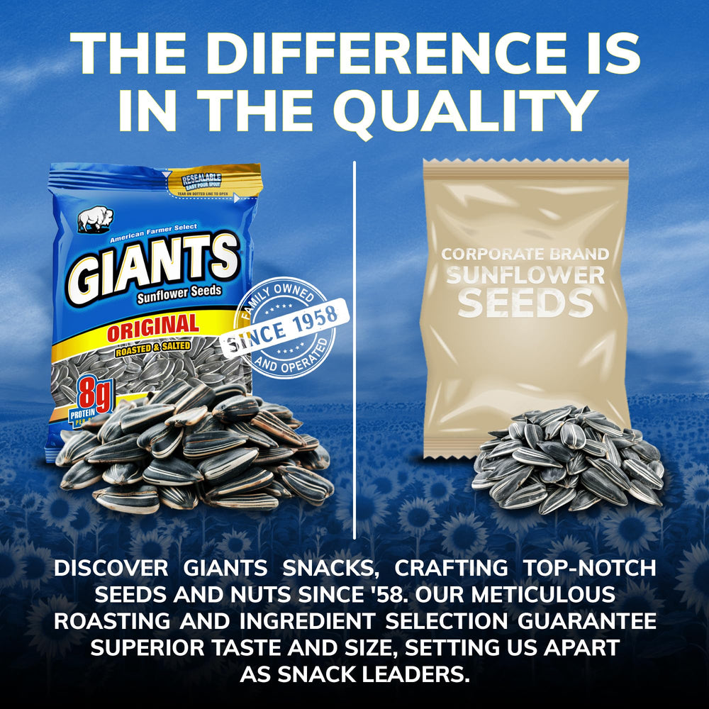 GIANTS Original Sunflower Seeds on-the-go, convenient protein-rich snack.