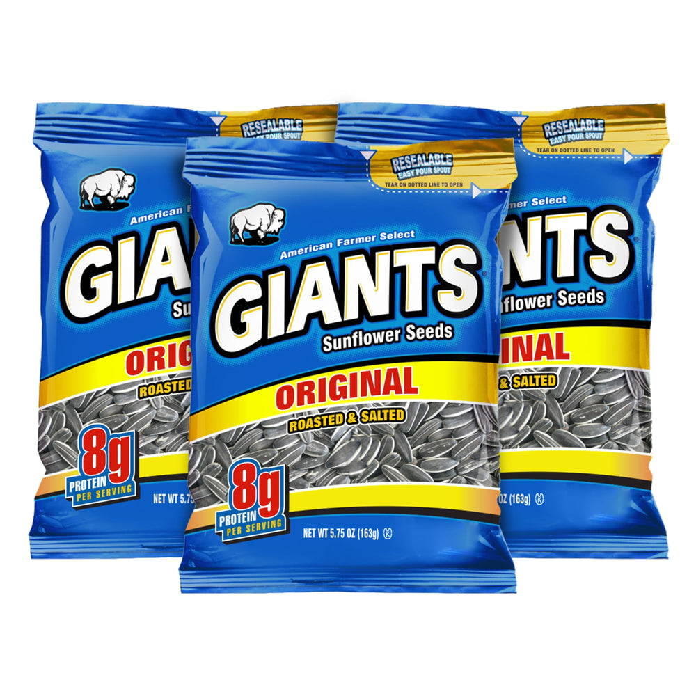GIANTS Original Sunflower Seeds front package, light salt, bold crunch for easy snacking.