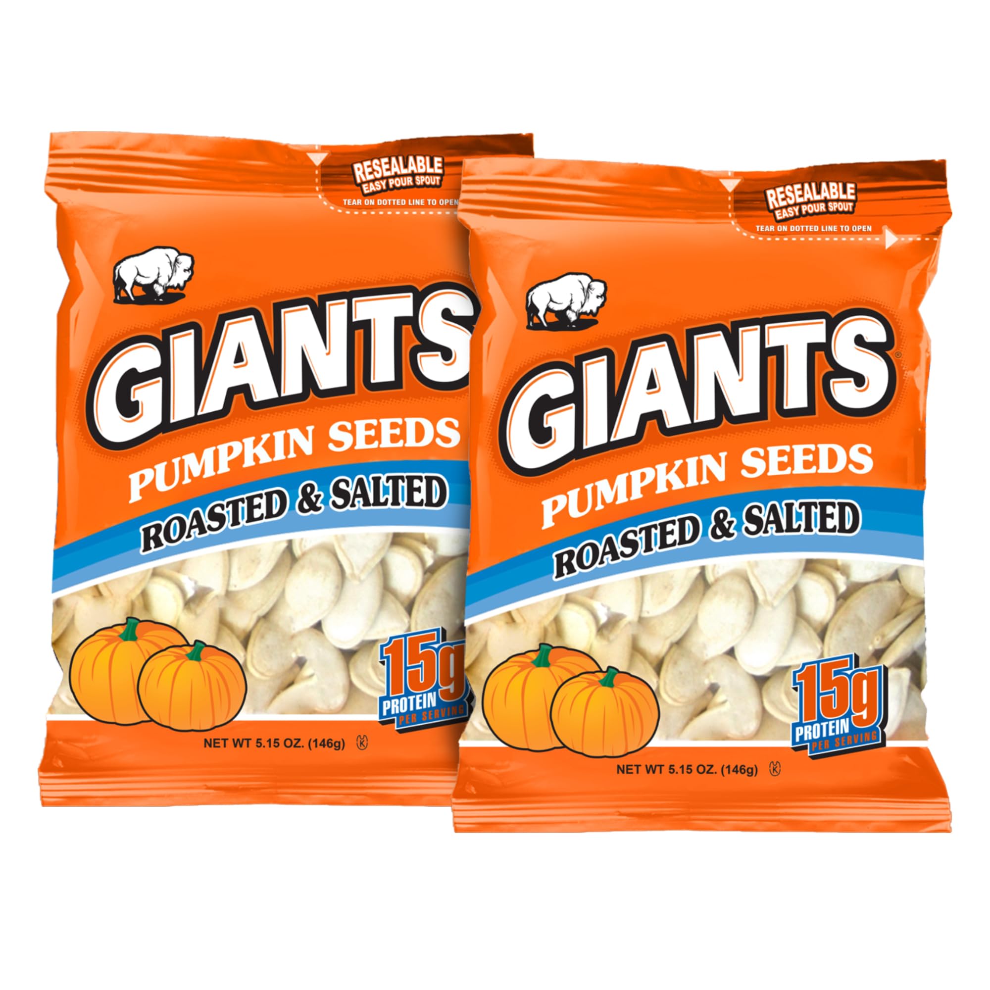 GIANTS pumpkin seeds in-shell, roasted and salted, a satisfying snack.