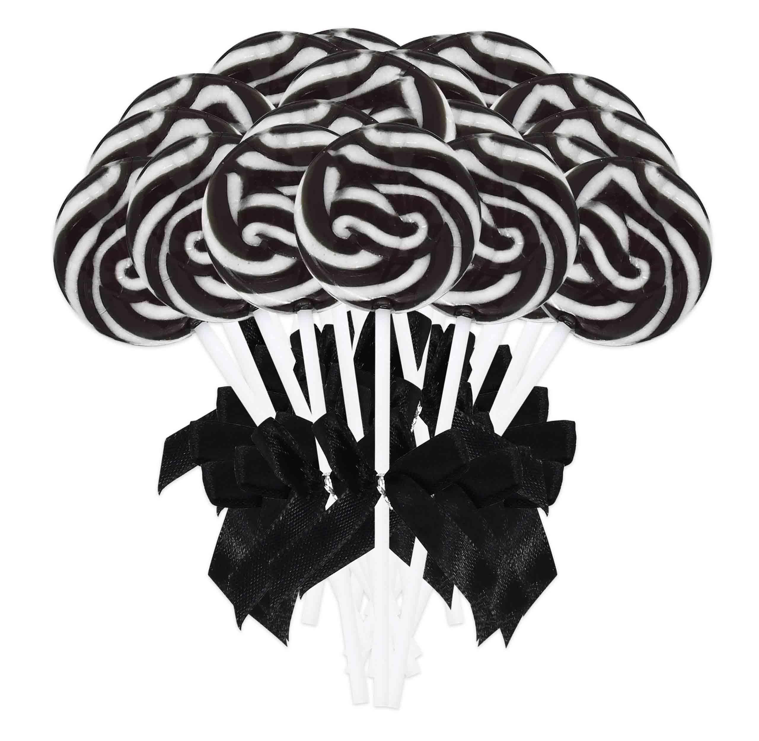 Gift Boutique 24 black and white swirl lollipops ready for stylish party favors.