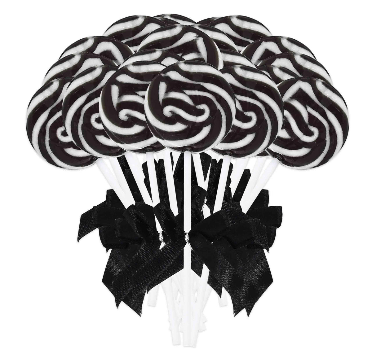Gift Boutique 24 black and white swirl lollipops ready for stylish party favors.