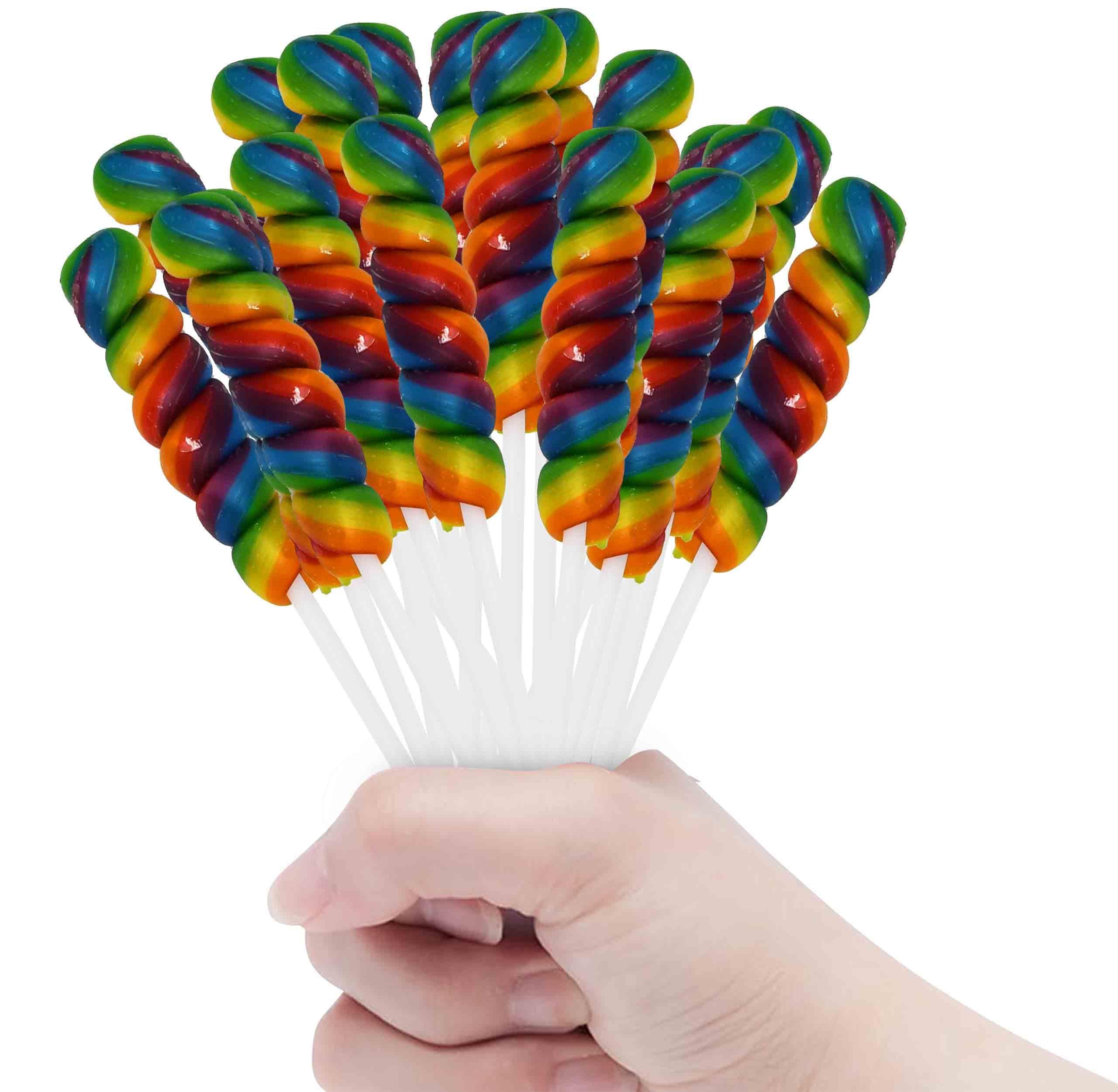 Gift Boutique rainbow twist lollipops 32-pack display for party favors.