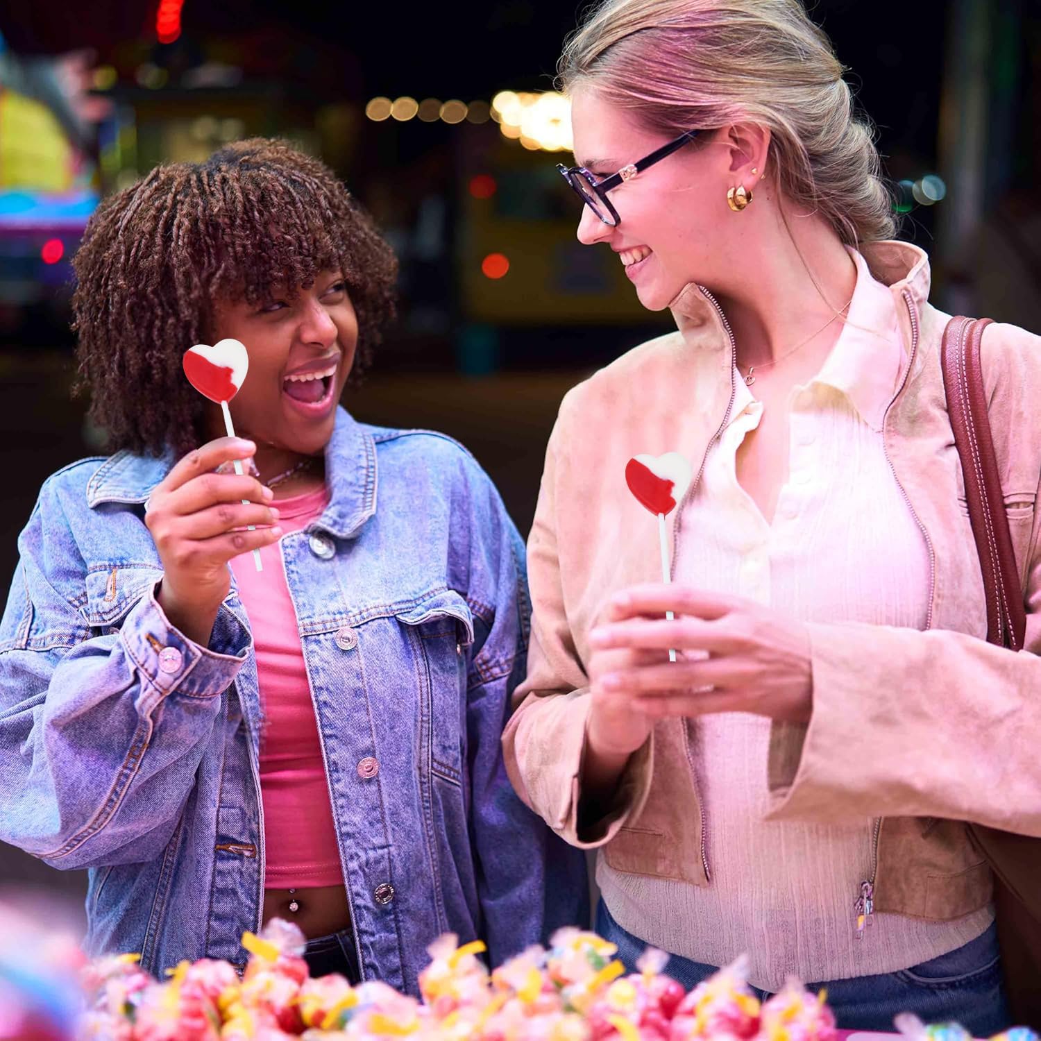 Gift Boutique red-white lollies with food-grade sticks, safe for kids' snacks.