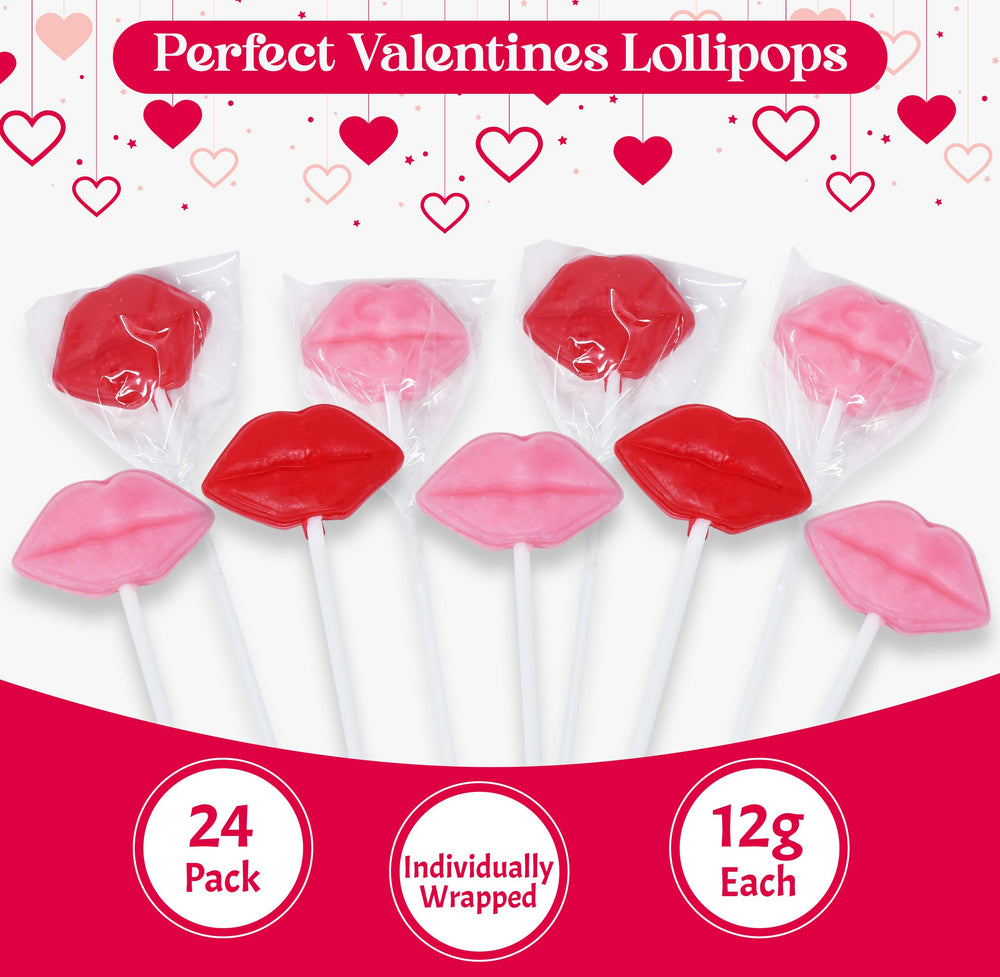 Gift Boutique pink red lip lollipop close up highlights playful shape and crave worthy sweetness.