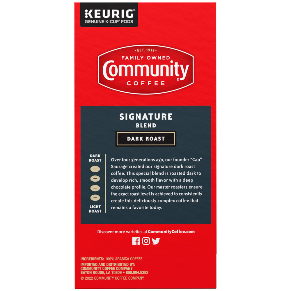 Gift-ready box of 32 Community Coffee pods on kitchen counter