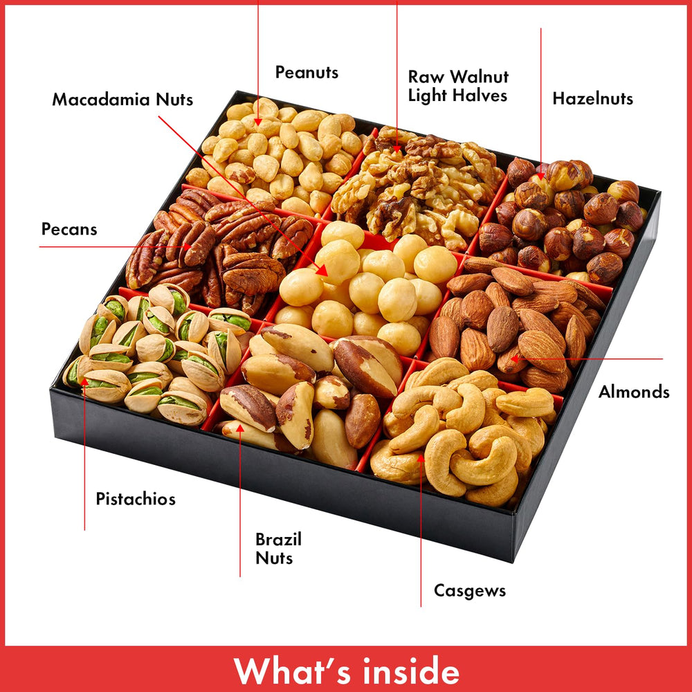 Gifted Sweets Holiday Nut Gift Basket—deluxe roasted nuts for festive entertaining