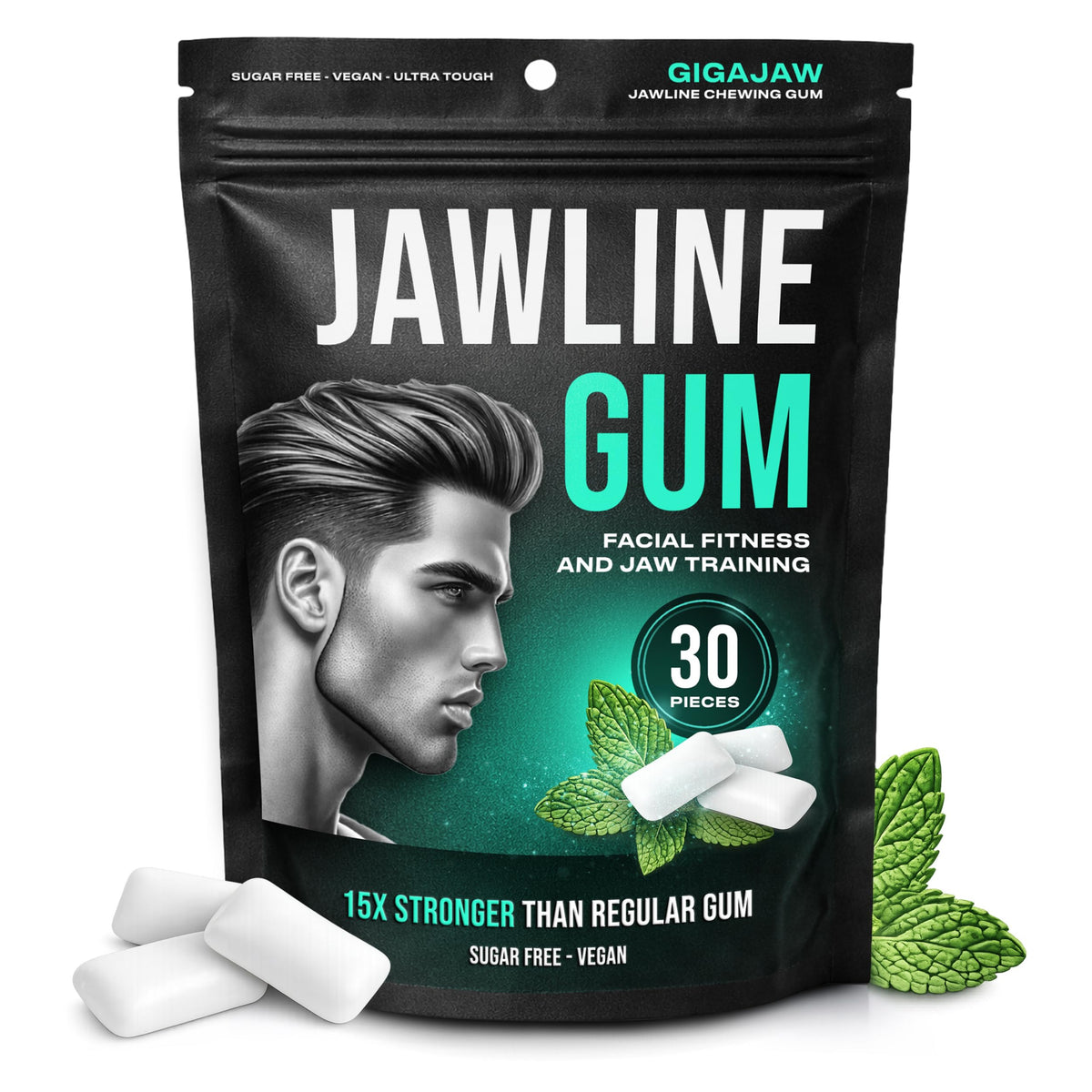 GigaJaw jawline gum 15x hardness for intensified jaw workouts and defined muscles.