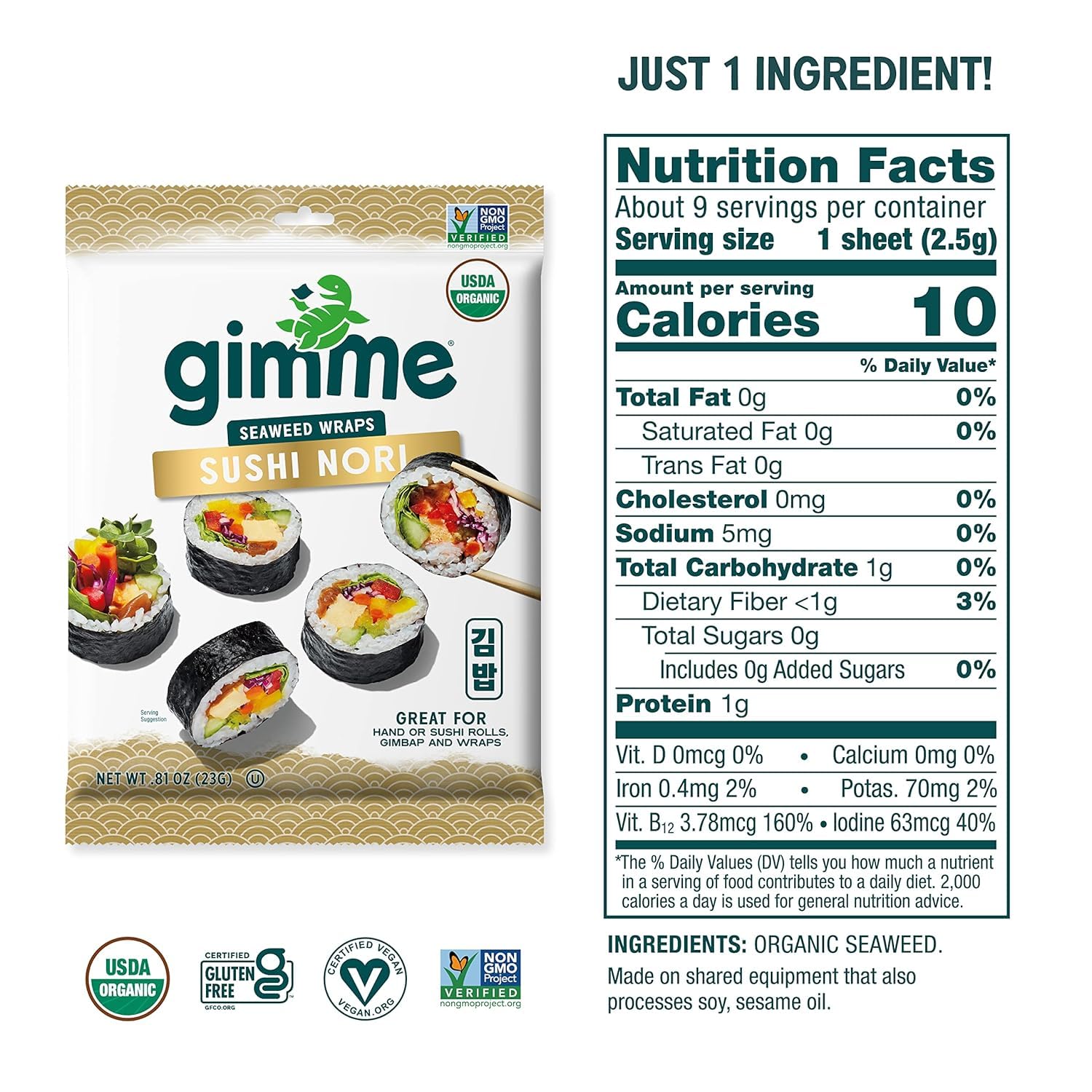 GimMe organic roasted nori sheets close-up highlighting roasted texture