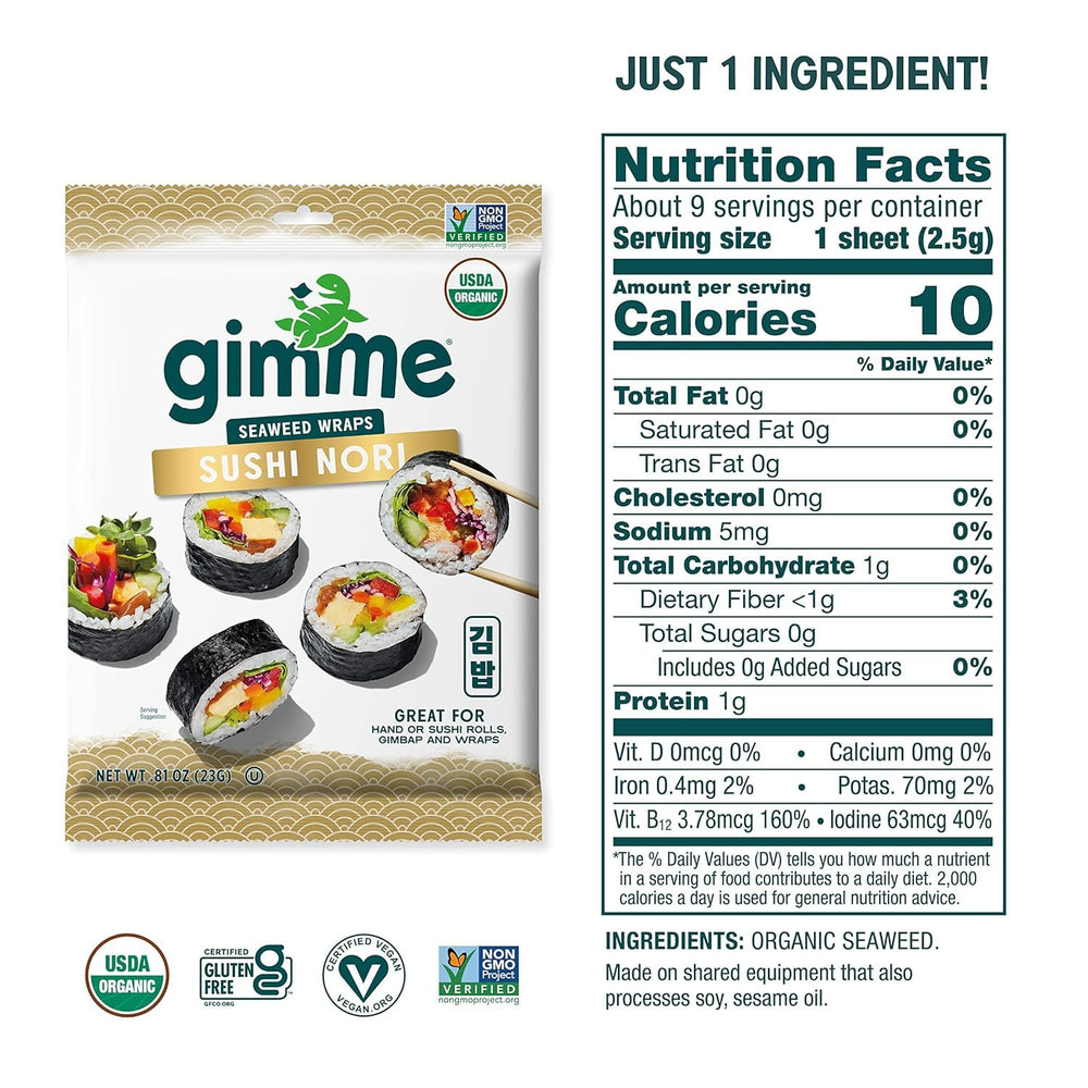 GimMe organic roasted nori sheets close-up highlighting roasted texture