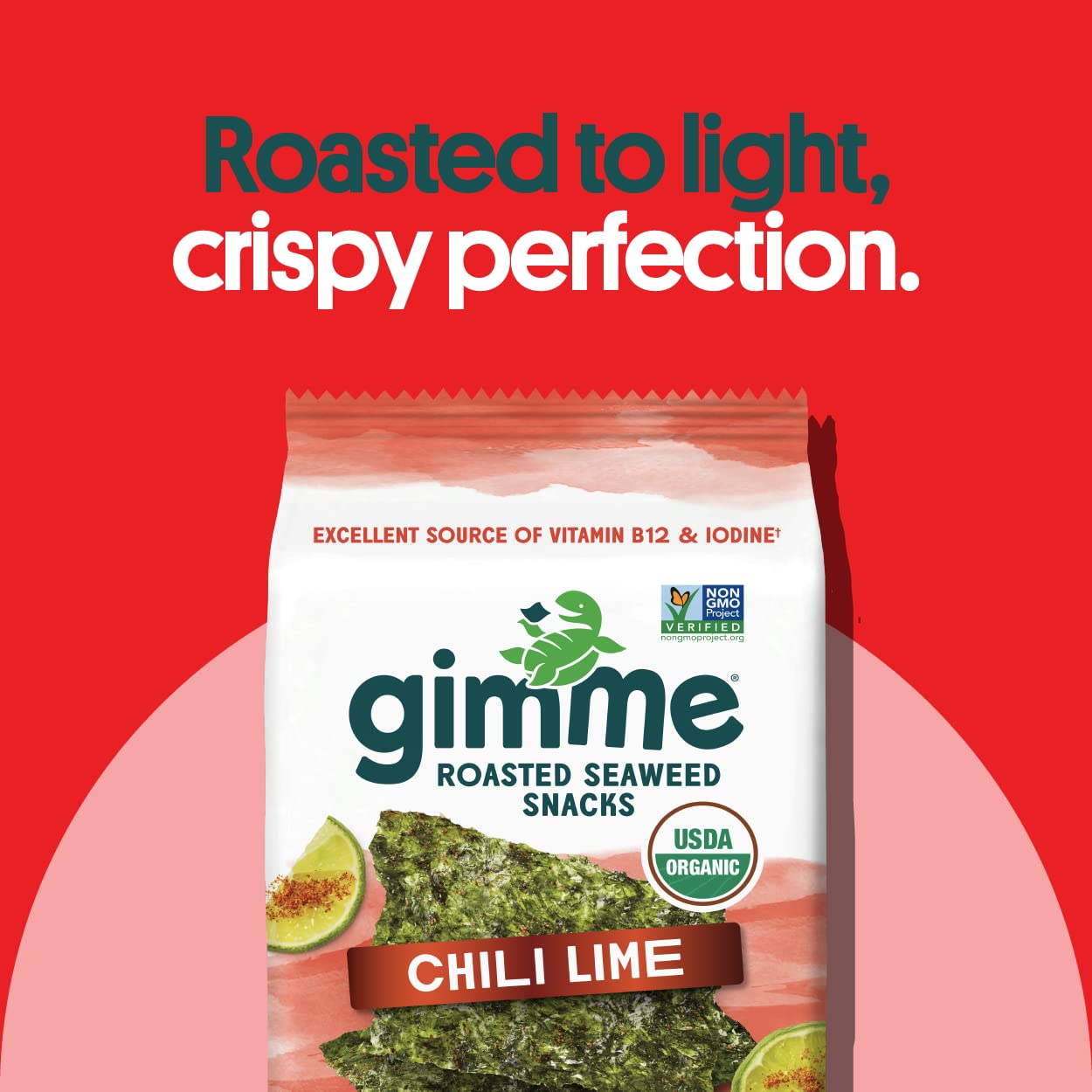 gimMe Seaweed Chili Lime ingredients panel with premium organic seaweed