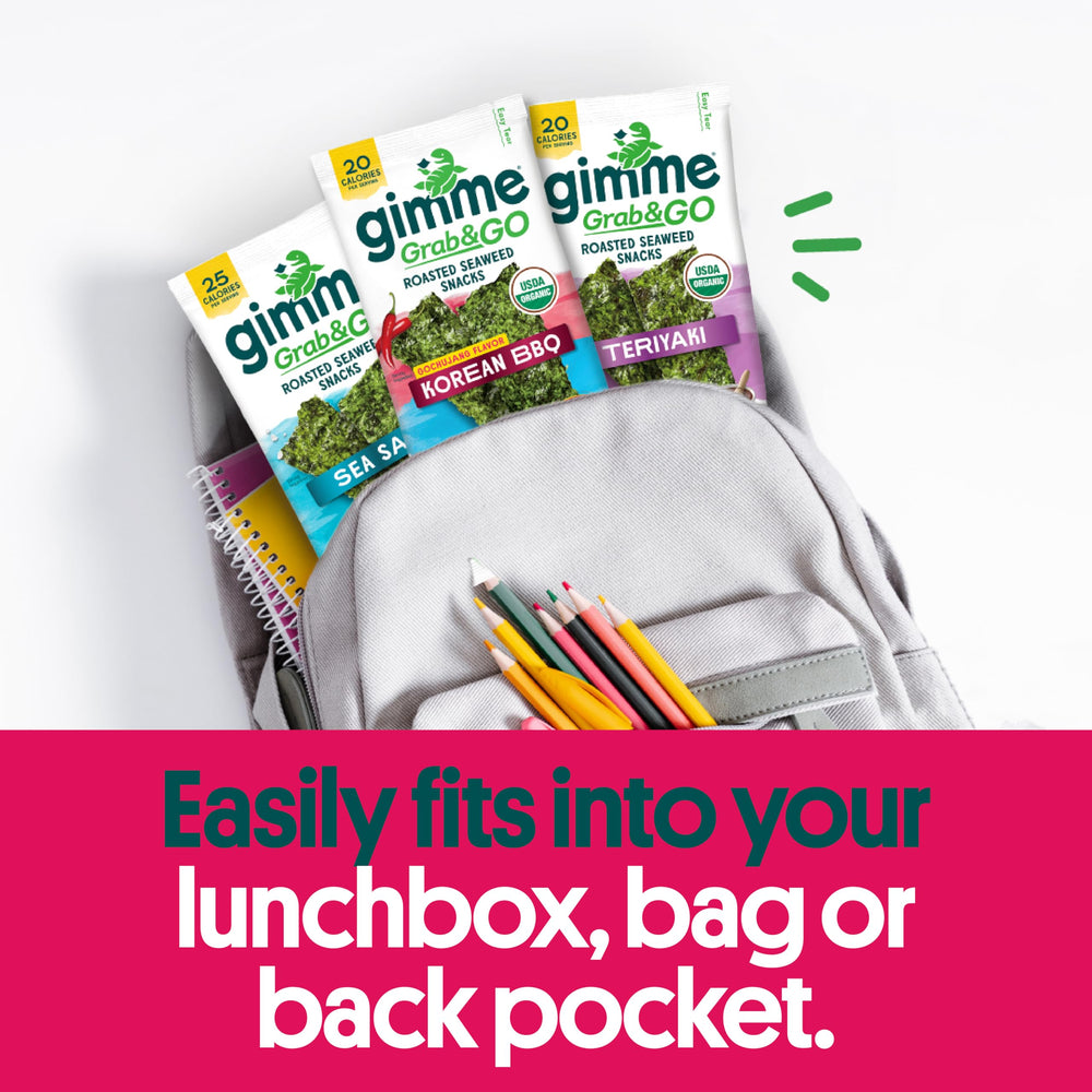 GimMe kids lunch snack idea showing seaweed sheets in a lunchbox.