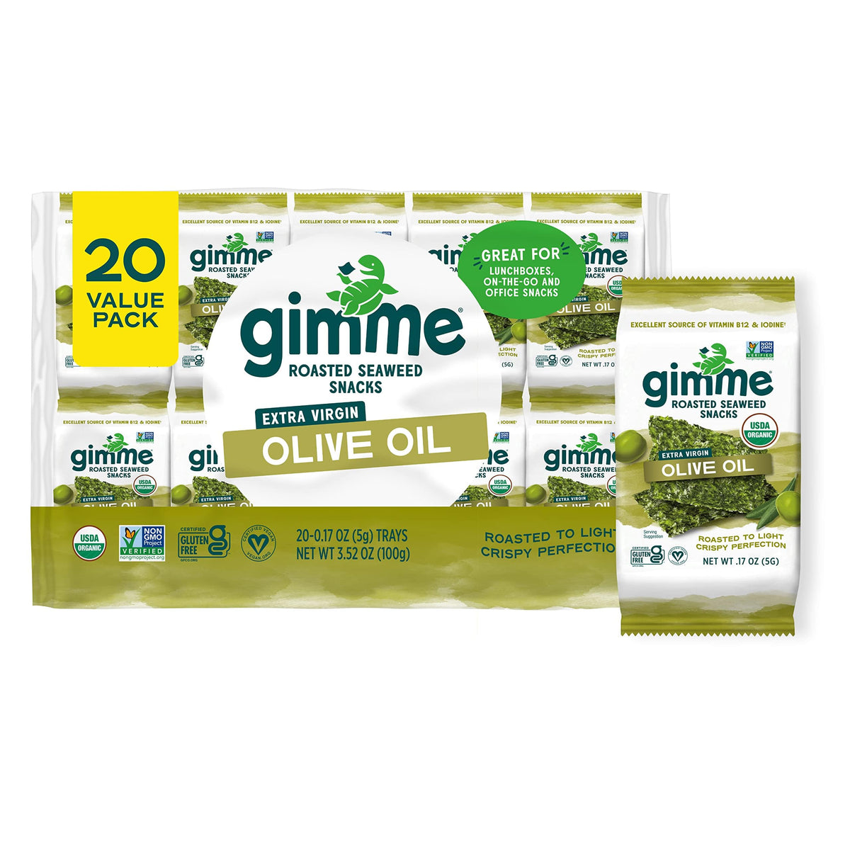 GimMe Organic Roasted Seaweed with EVOO in a convenient pack for keto munching