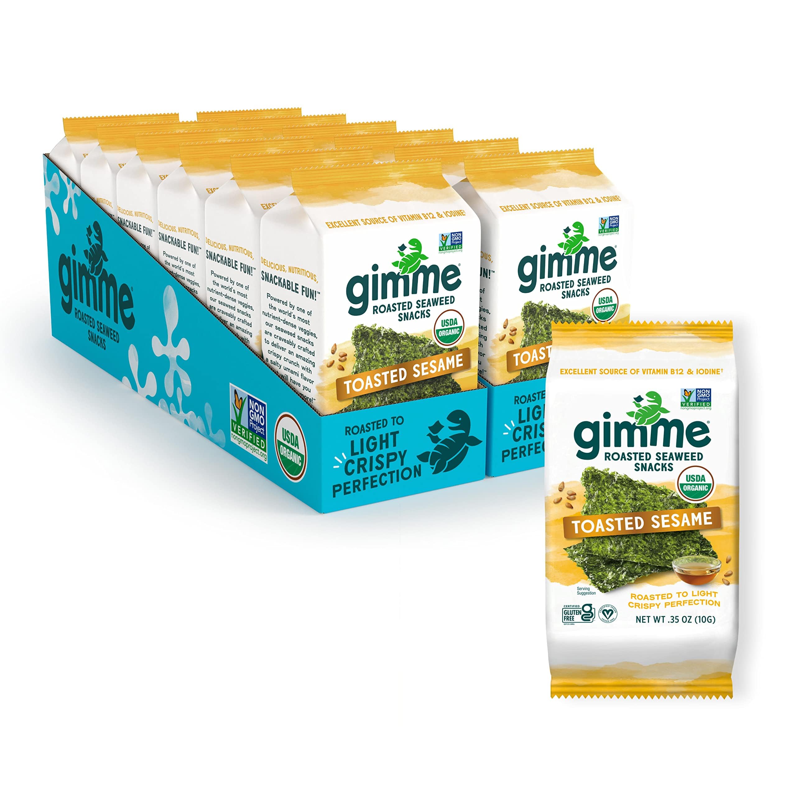 gimMe seaweed packaging shown, convenient lunchbox snack.