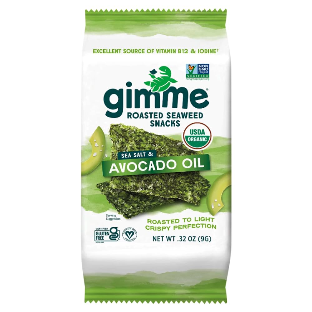GimMe Sea Salt and Avocado Oil seaweed snack in a 9g sharing pack for on-the-go