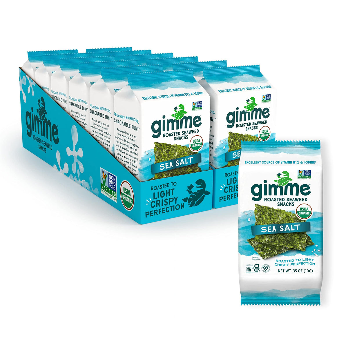 Gimme Seaweed sea salt pack shown in a lunchbox for a quick keto-friendly snack.