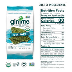 GimMe Organic Roasted Seaweed product shot highlighting organic ingredients