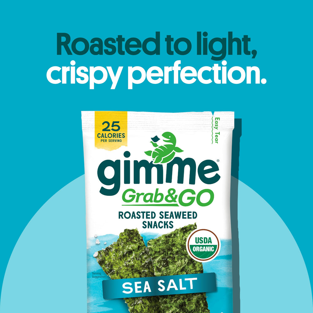 GimMe Seaweed Snack sea salt and avocado oil pack shows simple ingredients