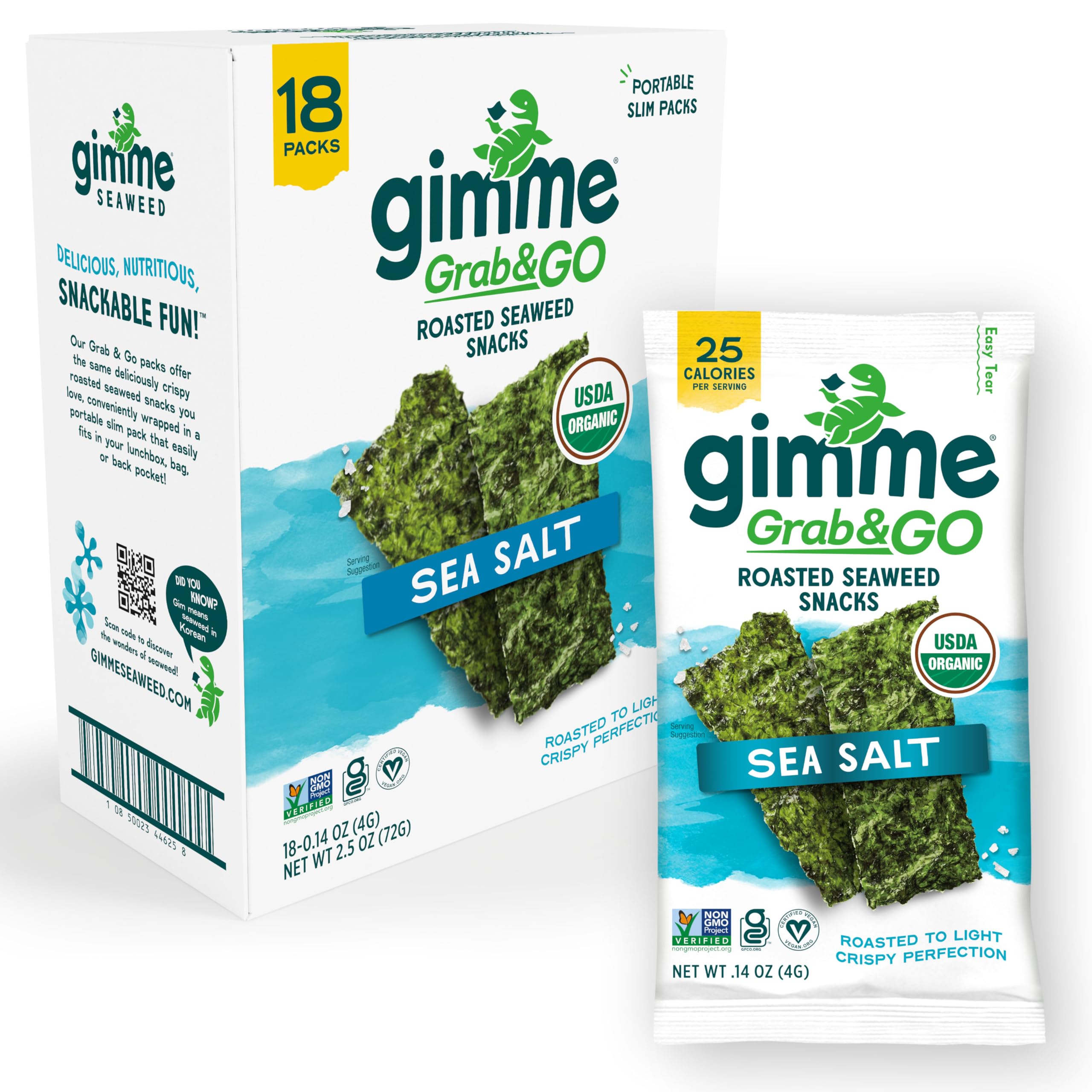 GimMe Seaweed Snack sea salt pack, crispy on the go with omega-3s