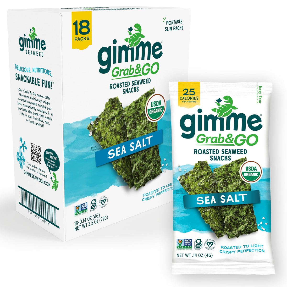 GimMe Seaweed Snack sea salt pack, crispy on the go with omega-3s