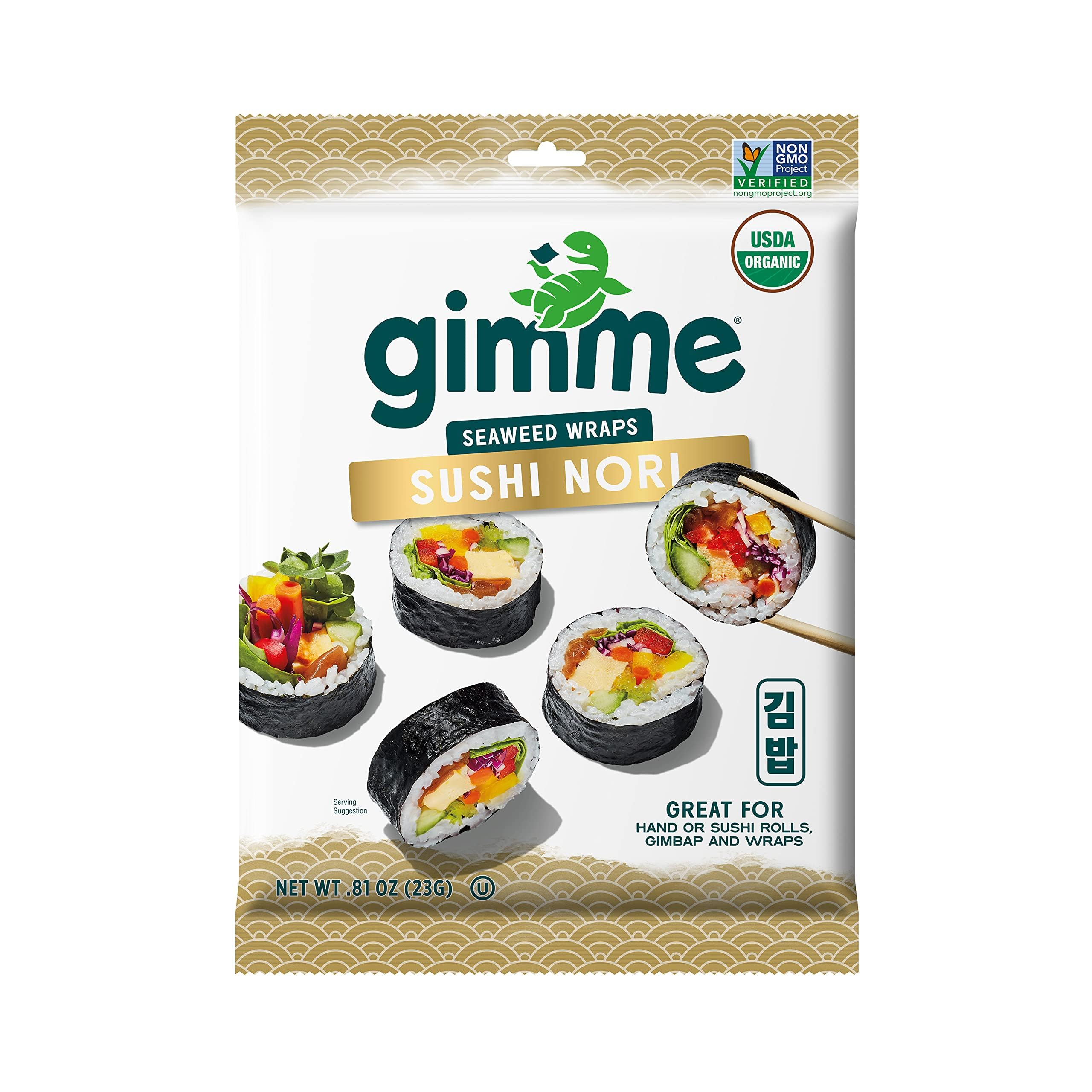 GimMe Seaweed Sushi Nori pack showing premium organic sheets for sushi