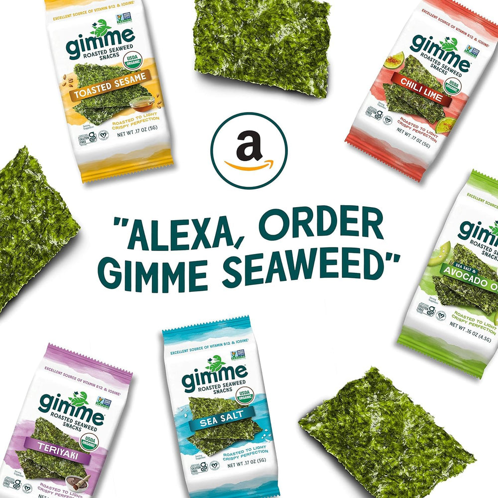 GimMe sustainably harvested seaweed packaging emphasizes responsible sourcing.
