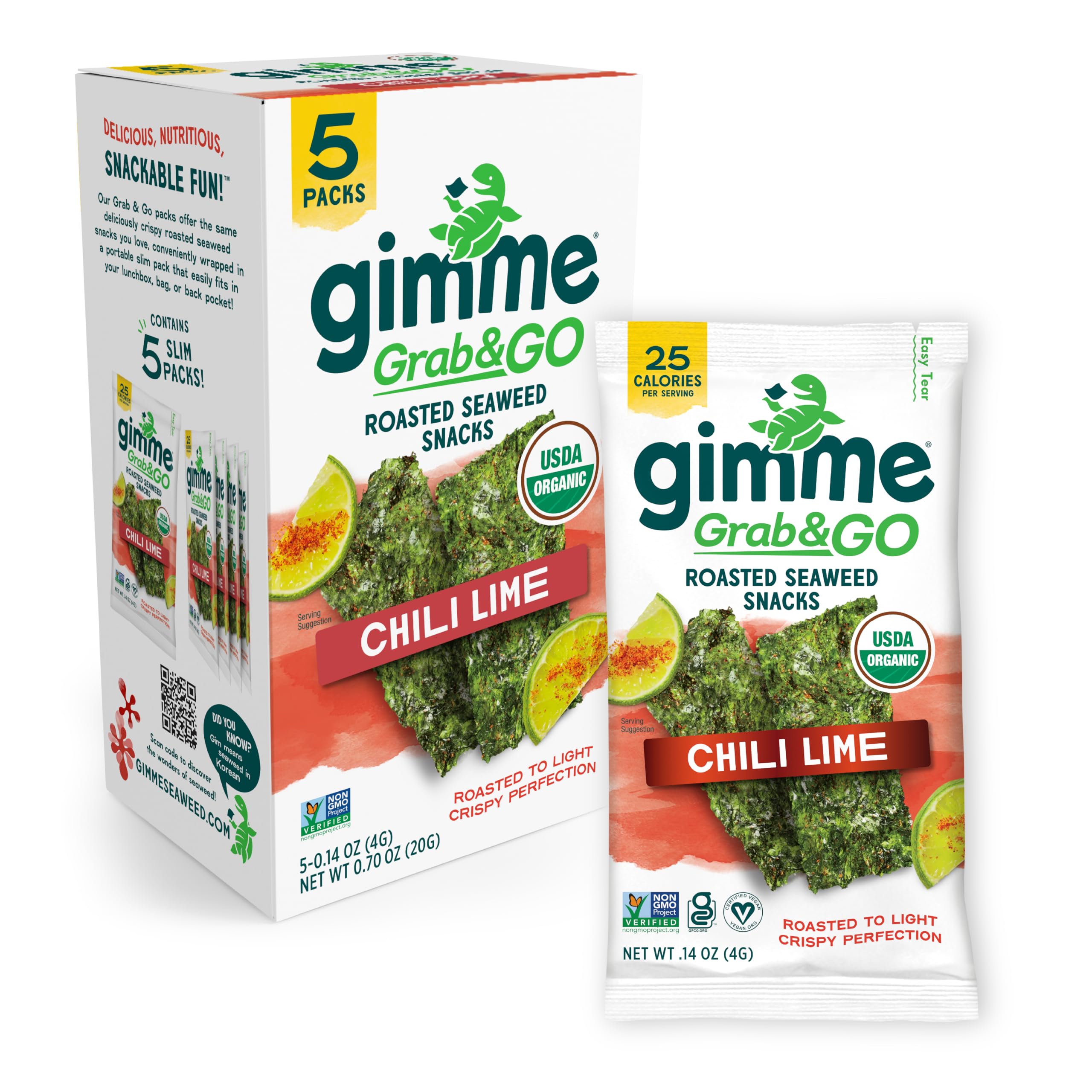 GimMe Seaweed Chili Lime snack pack—crispy, on-the-go convenience.