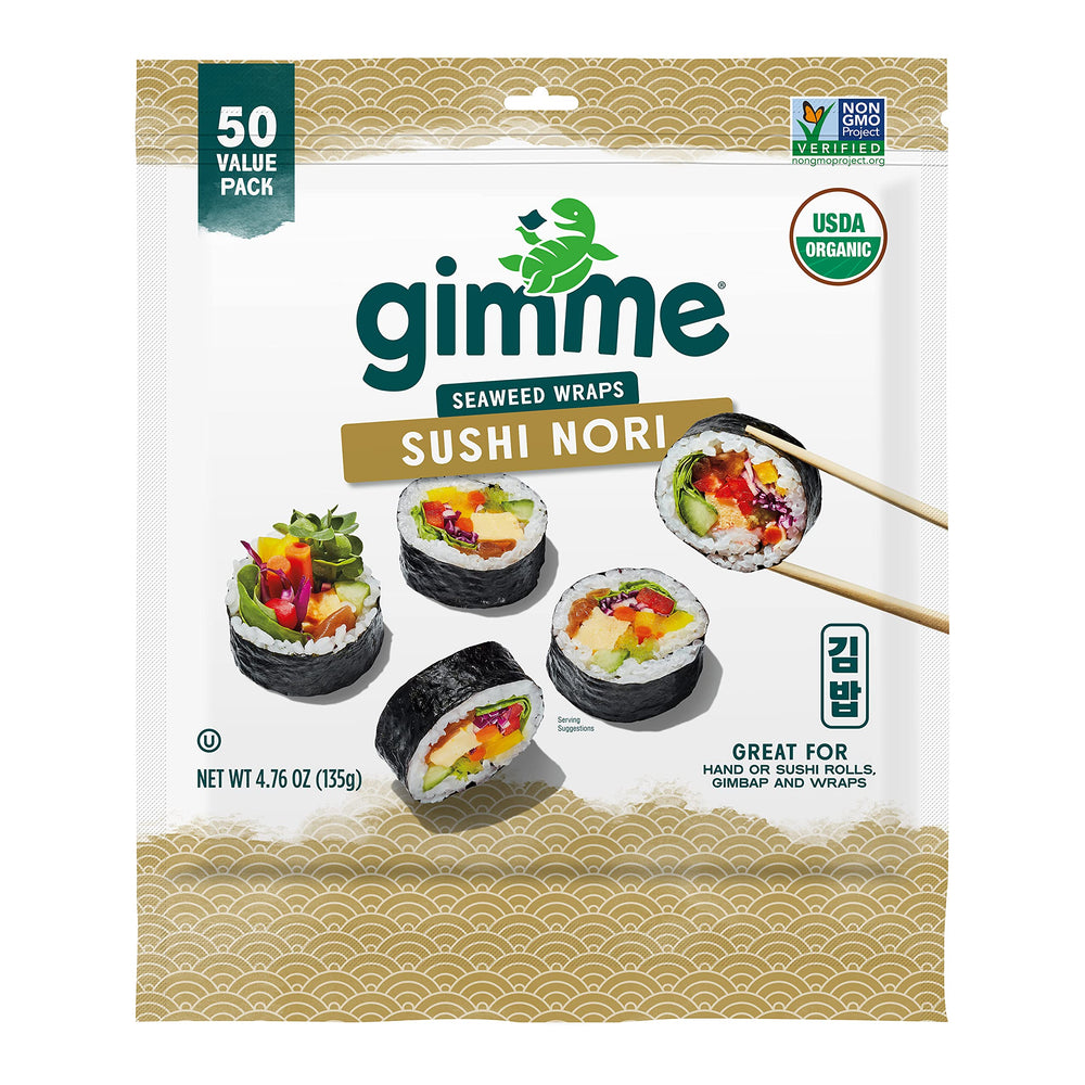 GimMe Seaweed Sushi Nori 50 sheets in a resealable container for restaurant-style rolls