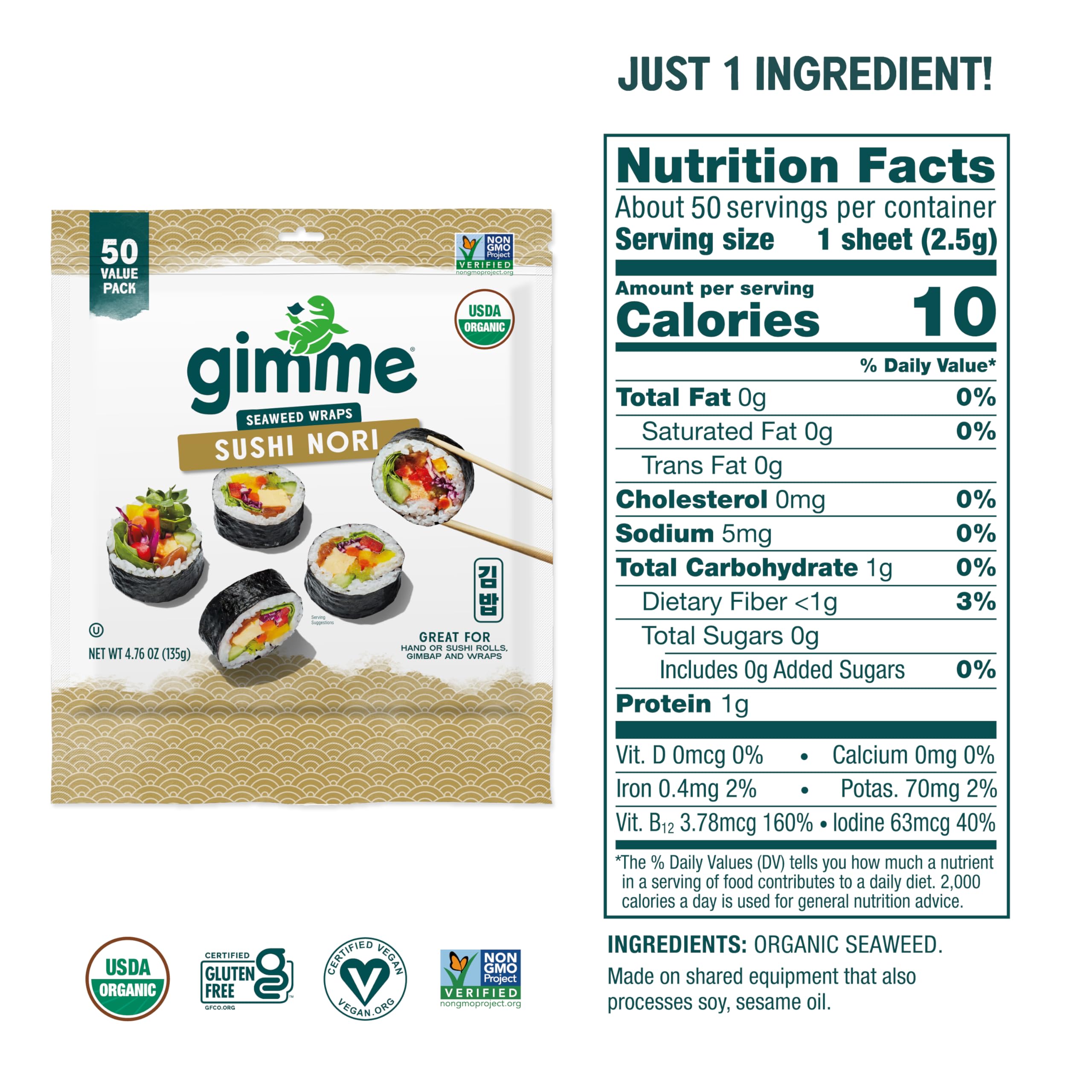 GimMe Seaweed Nori organic sheets ideal for maki and hand rolls